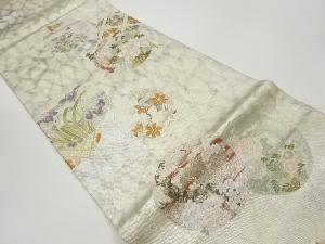リサイクル　白金箔丸紋に花々模様織出し袋帯